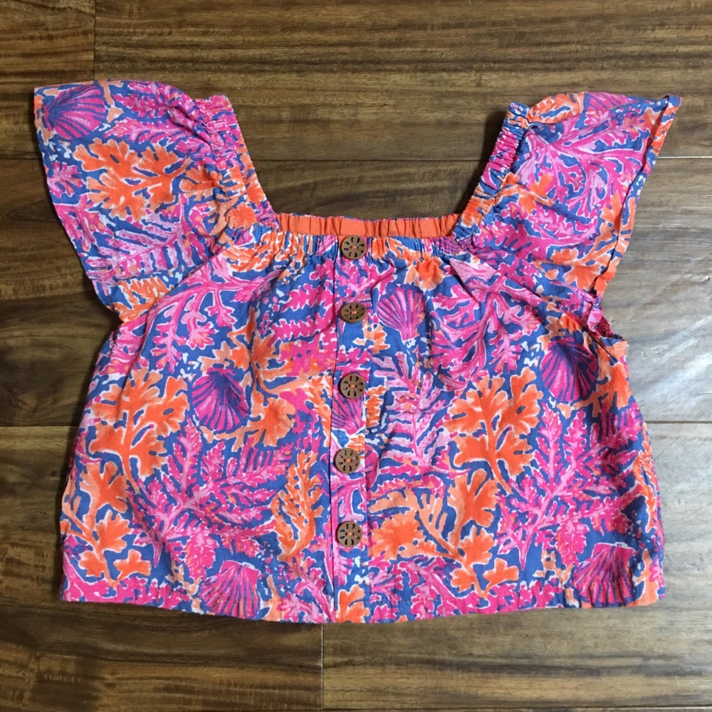 Tommy Bahama Cropped Vibrant Pink and Orange Floral Top